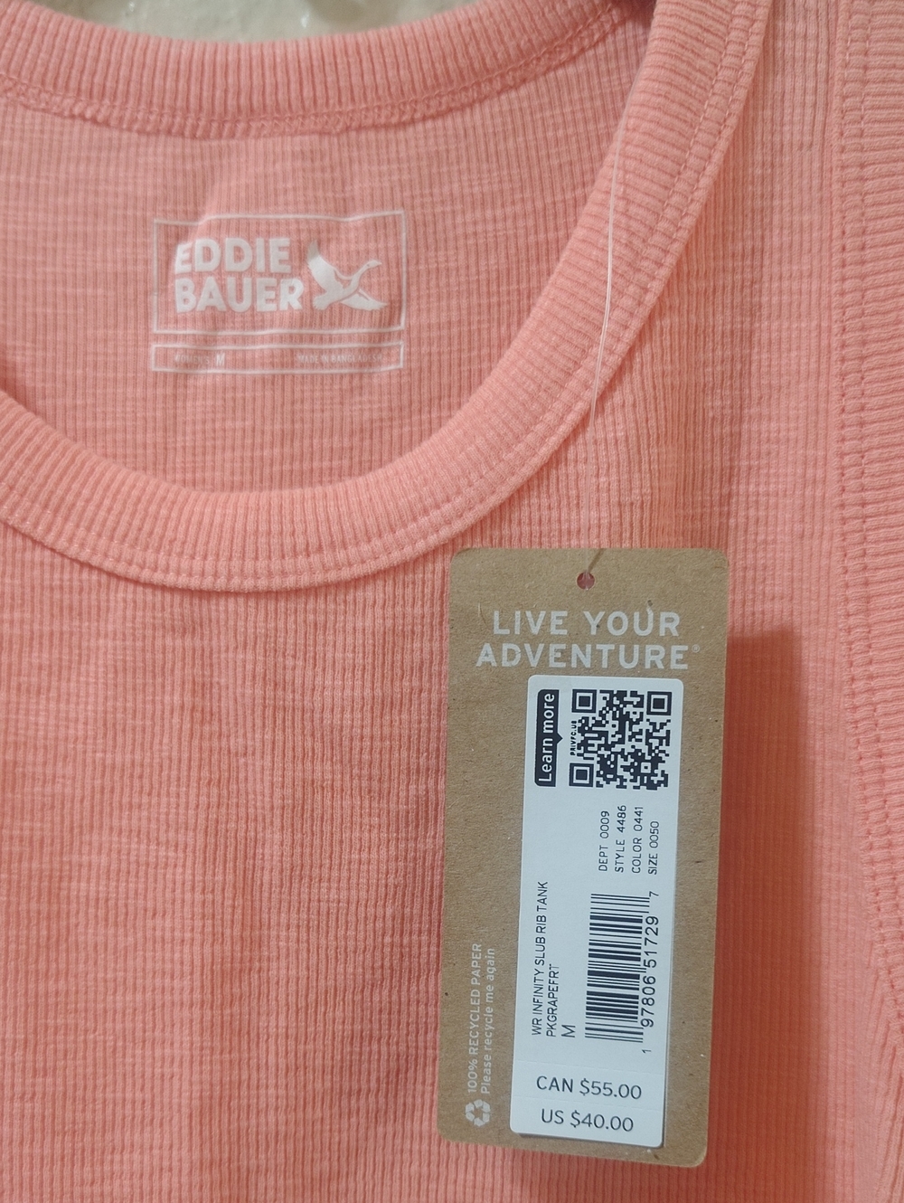 Eddie Bauer Coral Ribbed Scoop Neck Tank